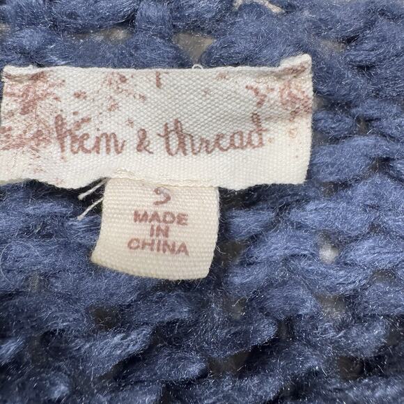 hem thread S Cardigan Knit Sweater Open Blue Gray Senna Beige Color Block - Picture 3 of 5